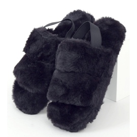Pantofole in pelliccia da donna nere N-92 Black nero 1