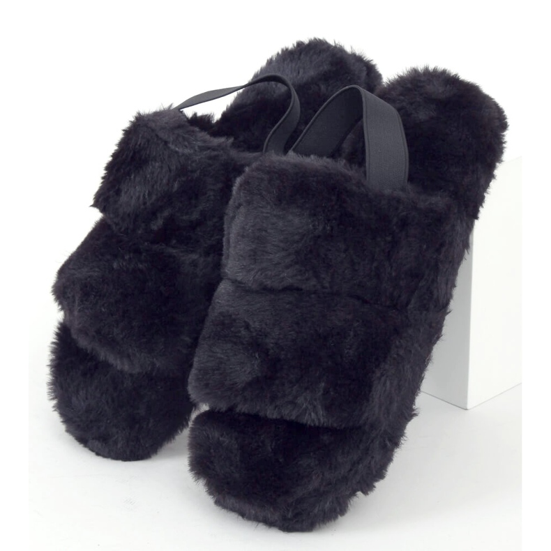 Pantofole in pelliccia da donna nere N-92 Black nero 1