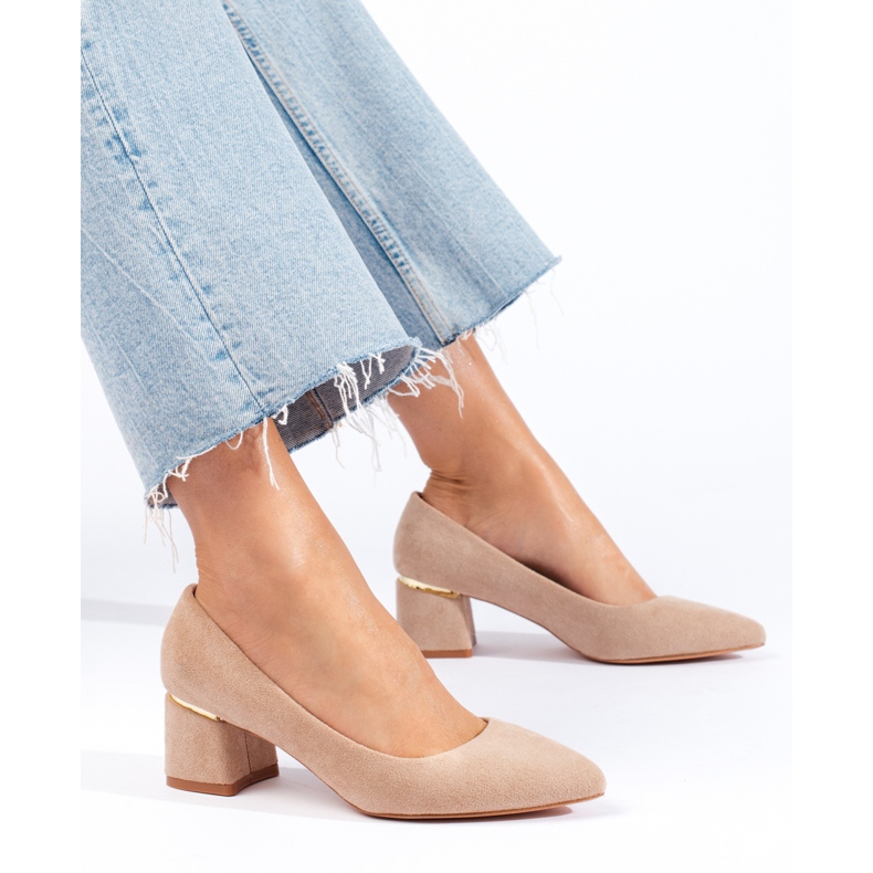 Goodin Décolleté eleganti in pelle scamosciata beige 1