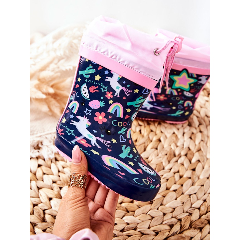 Galosce di gomma per bambini Navy Blue Unicorn Aleman blu navy rosa 1