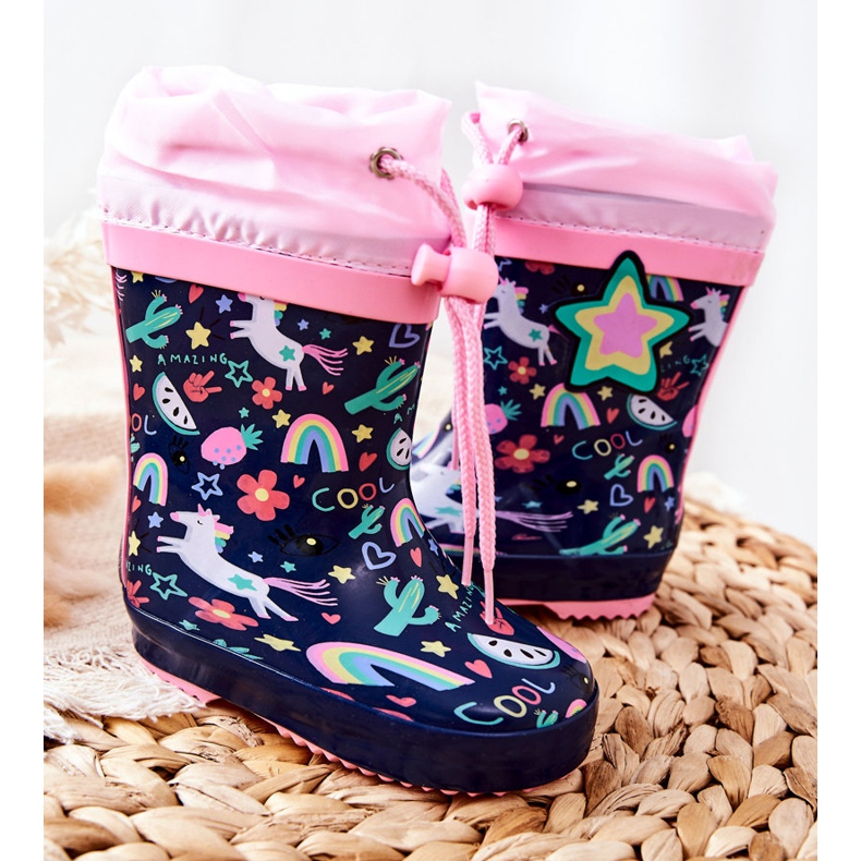 Galosce di gomma per bambini Navy Blue Unicorn Aleman blu navy rosa 2