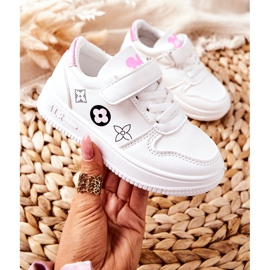 Scarpe sportive da bambino con velcro in bianco e rosa Aletris 1