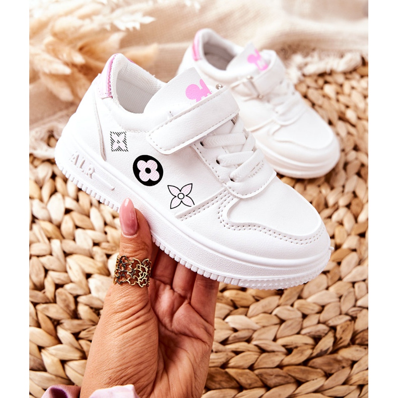 Scarpe sportive da bambino con velcro in bianco e rosa Aletris 1