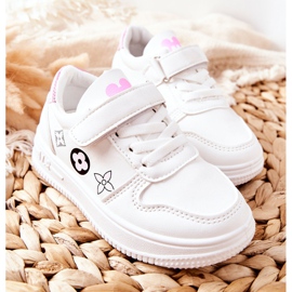Scarpe sportive da bambino con velcro in bianco e rosa Aletris 2