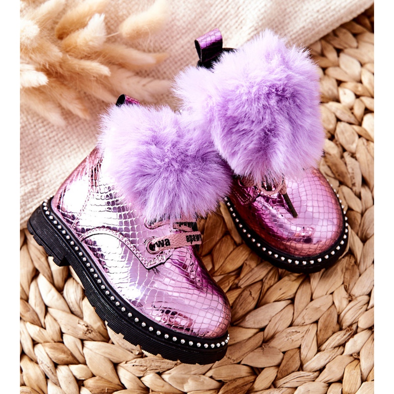 PA1 Stivaletti Bambini Con Pelliccia Viola Rosea 1