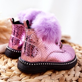 PA1 Stivaletti Bambini Con Pelliccia Viola Rosea 2