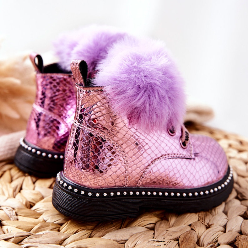 PA1 Stivaletti Bambini Con Pelliccia Viola Rosea 2