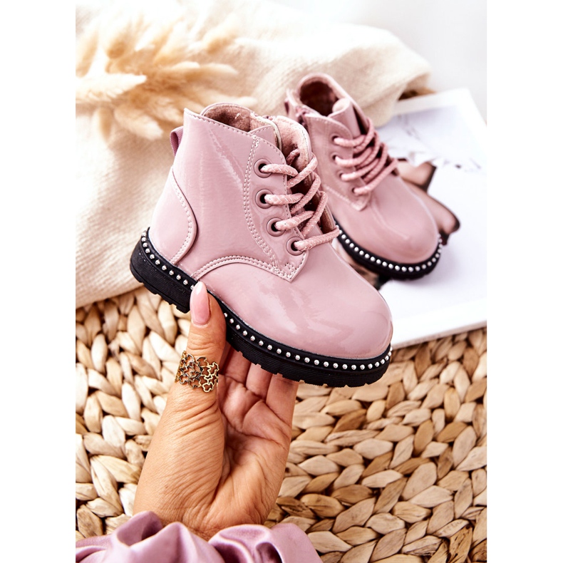 PA1 Stivali da bambino in pelle laccati rosa Maris 2