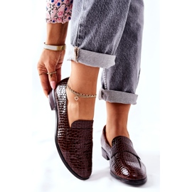 Vinceza Scarpe laccate con motivo animalier di lino marrone 1