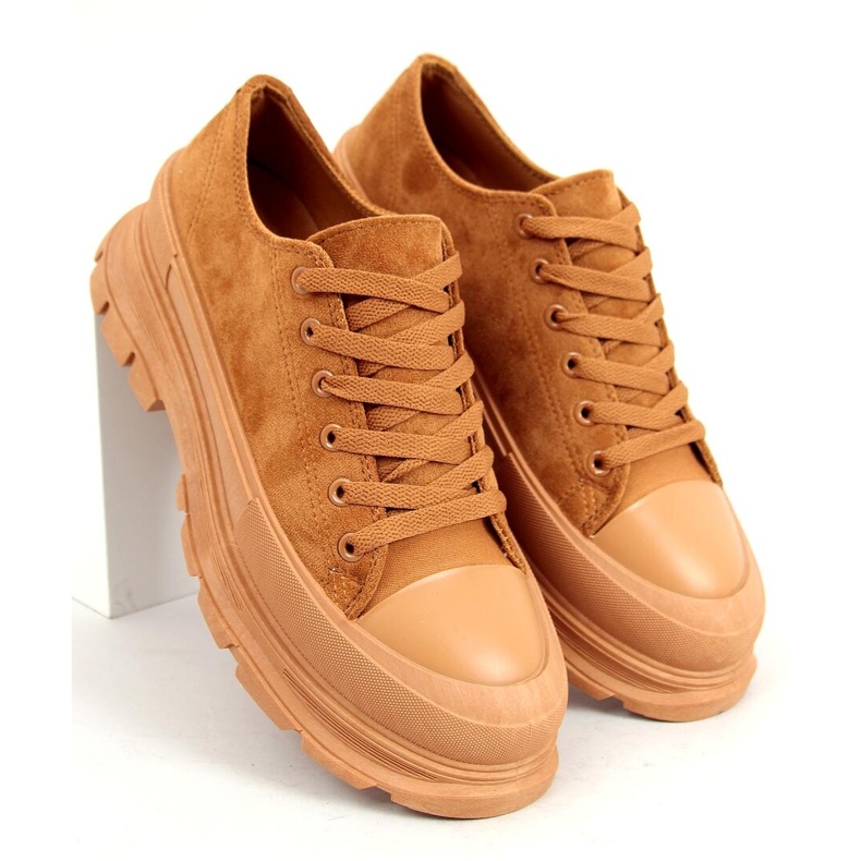 Lily Camel sneakers con suola alta marrone 1