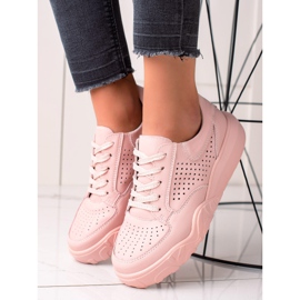 Sneaker VINCEZA in pelle traforata rosa 1