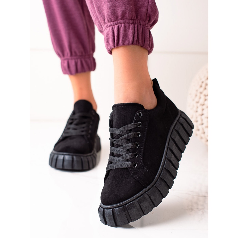 Sweet Shoes Sneakers in pelle scamosciata sulla piattaforma nero 2