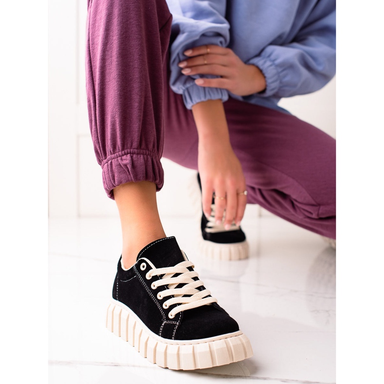 Sweet Shoes Sneakers in pelle scamosciata sulla piattaforma nero 1