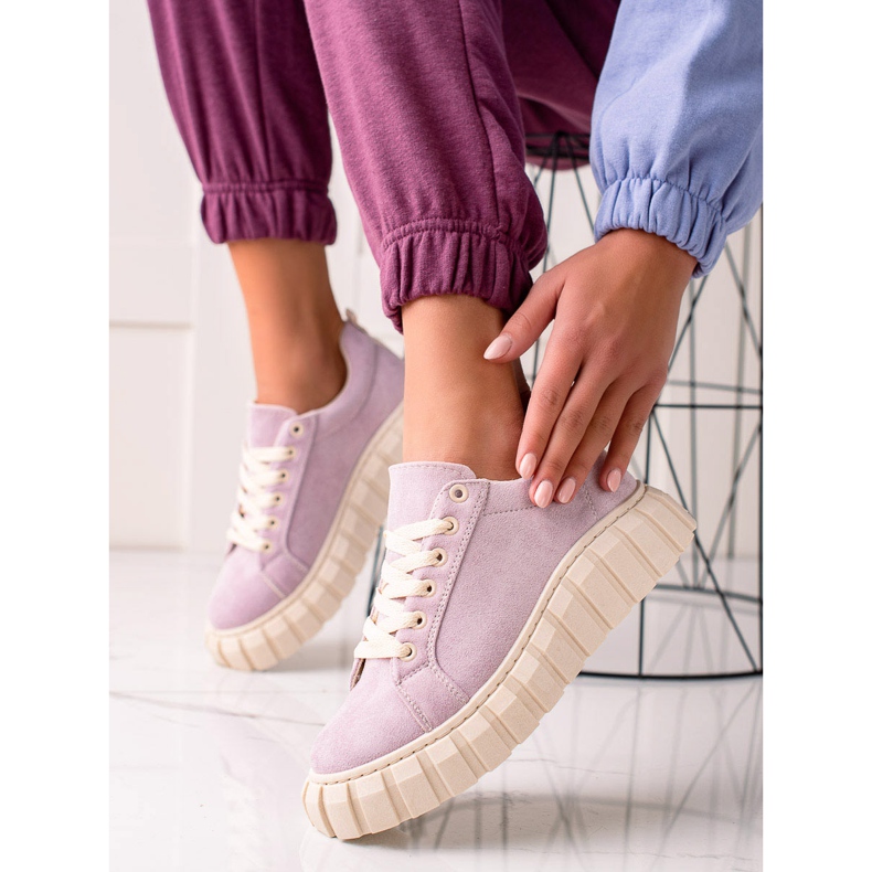 Sweet Shoes Sneakers in pelle scamosciata sulla piattaforma viola 2