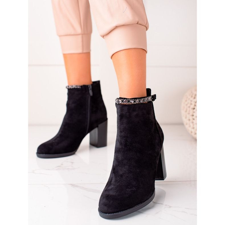 TRENDI Eleganti stivali con tacco alto in camoscio nero 1
