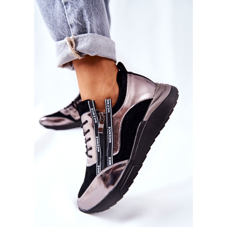 POTOCKI Scarpe sportive in pelle Sneakers Nero Argento Minor d'argento 1