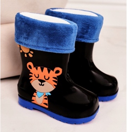 Stivali da pioggia neri caldi per bambini con una tigre nero blu arancia 2