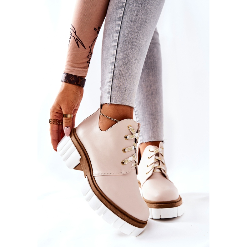 PA2 Stivali In Pelle Con Taglio Beige Kaxo 2