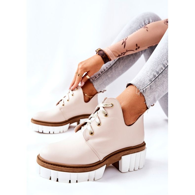 PA2 Stivali In Pelle Con Taglio Beige Kaxo 1