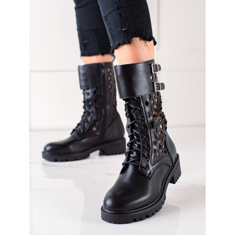 Sweet Shoes Lavoratori openwork alla moda nero 1