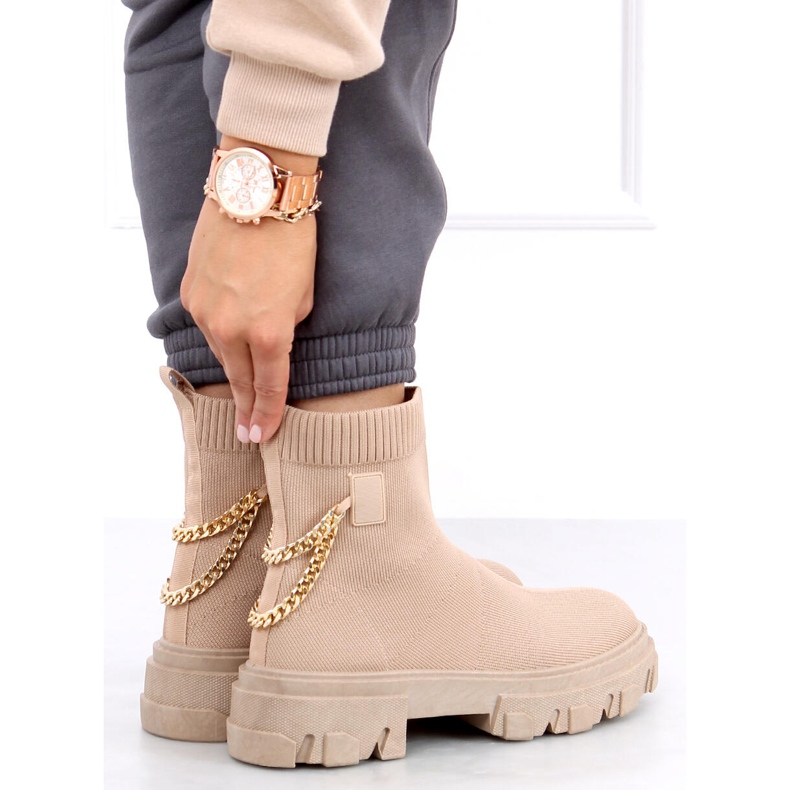 Stivali calzino con catena JX81P Khaki beige 2