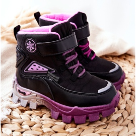 PJ2 Stivali da neve caldi per bambini con velcro nero-rosa Tannis 1