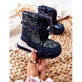 PJ2 Stivali Da Neve Caldi Per Bambini Con Pelliccia Blu Navy Dessa bianco 2