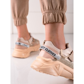 TRENDI Sneakers Con Velcro Fashion beige d'oro 1