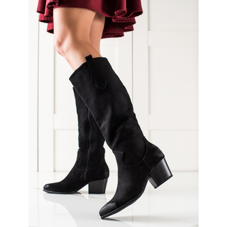 Comodi stivali VINCEZA in camoscio nero 1