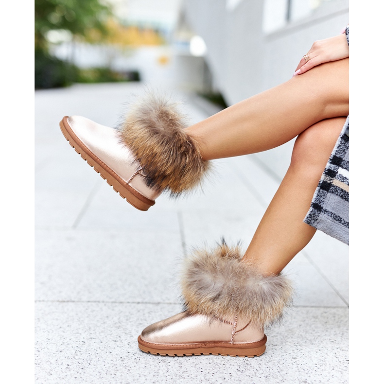 HAN Stivali Da Neve Da Donna In Pelle Con Pelliccia Champagne Snow Fox rosa 1