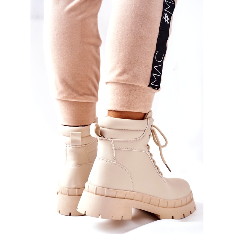 Ideal Shoes Stivali Timberki Traperki Beżowe Mustgrow beige 4