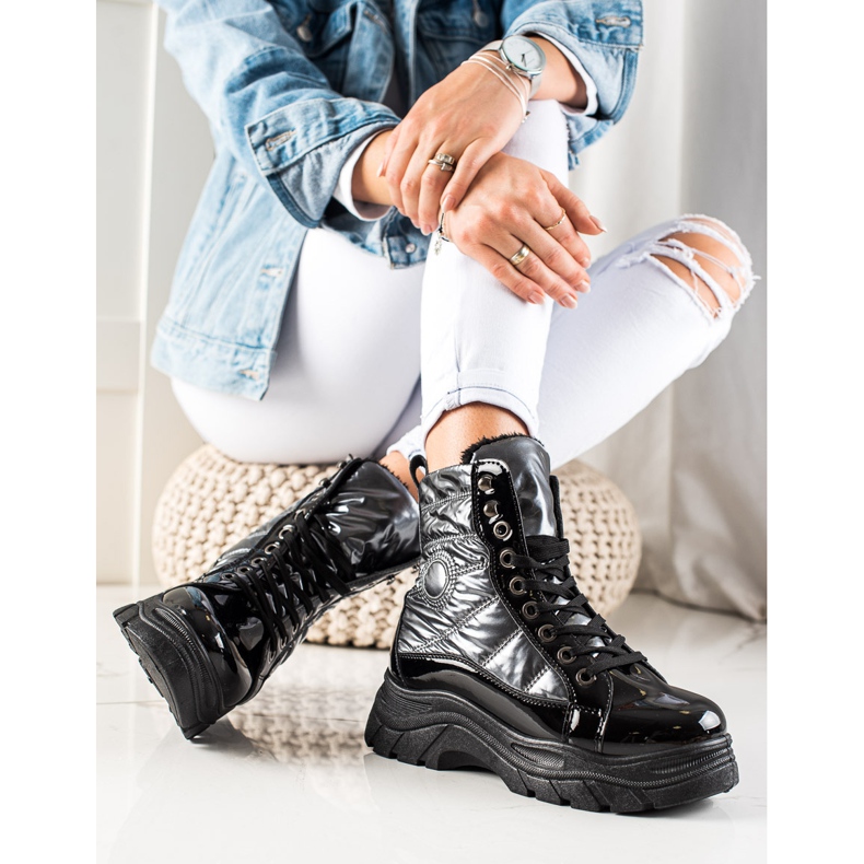 TRENDI Trappers trapuntati alla moda nero d'argento 1