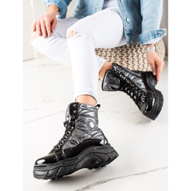 TRENDI Trappers trapuntati alla moda nero d'argento 2