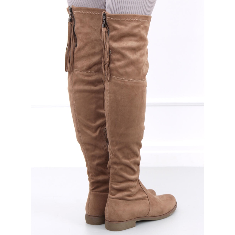 Stivali sopra il ginocchio con frange Toum Khaki cachi 1