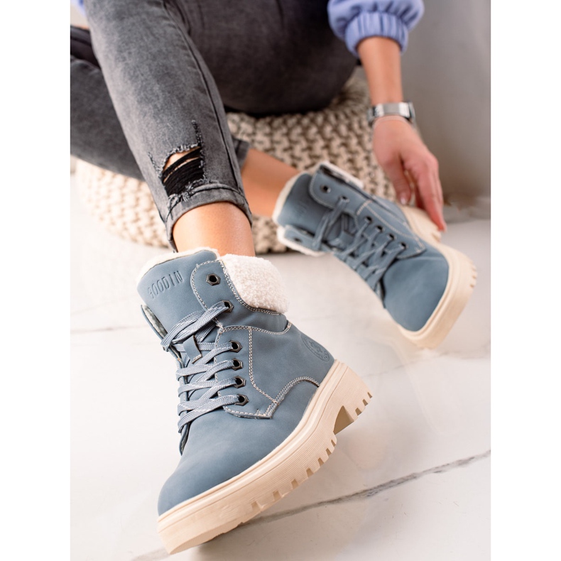 Goodin Trapper alla moda realizzati in ecopelle beige blu 1