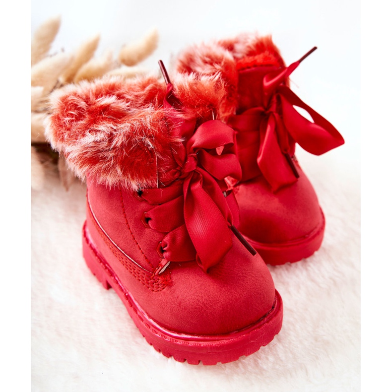 FR1 Stivali Bambini Trappers Isolati Con Pelliccia Rosso Tesoro 1