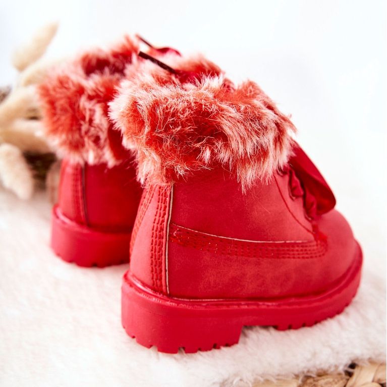 FR1 Stivali Bambini Trappers Isolati Con Pelliccia Rosso Tesoro 2