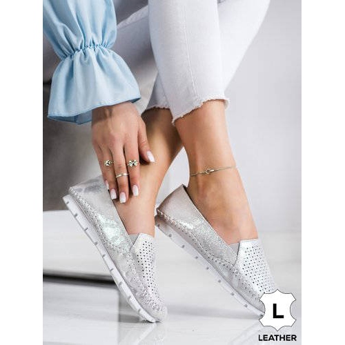 Goodin Mocassini in pelle argento grigio 1
