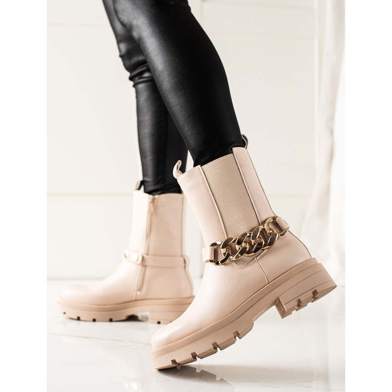 TRENDI Stivali Alti Con Catena beige 2