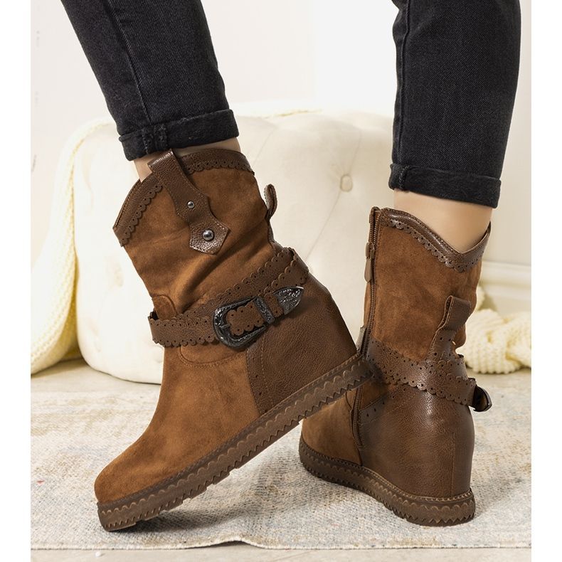 Stivali cammello da donna con zeppa calda Sherry marrone 2