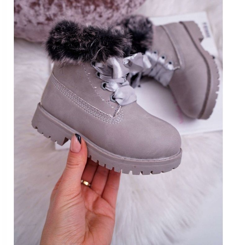 FRROCK Stivali per bambini riscaldati con pelliccia grigia Tesoro Trappers grigio 2