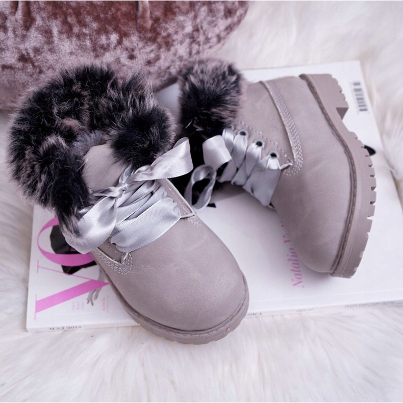 FRROCK Stivali per bambini riscaldati con pelliccia grigia Tesoro Trappers grigio 3