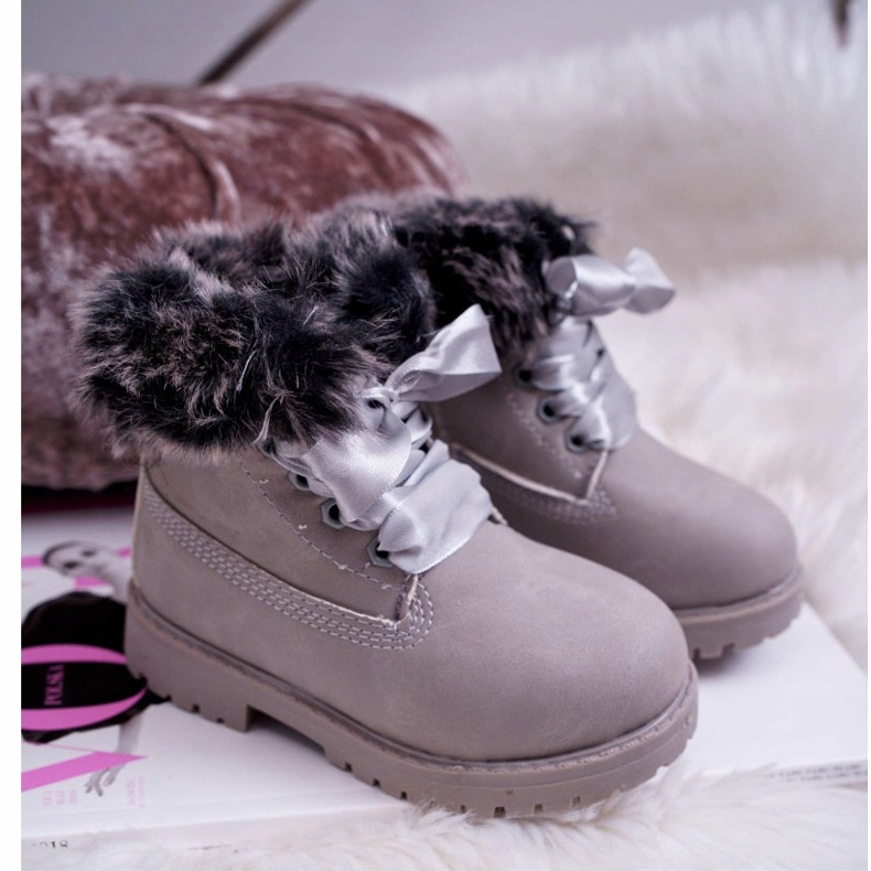 FRROCK Stivali per bambini riscaldati con pelliccia grigia Tesoro Trappers grigio 4