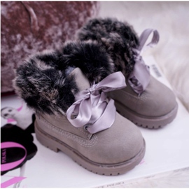 FRROCK Stivali per bambini riscaldati con pelliccia grigia Tesoro Trappers grigio 1