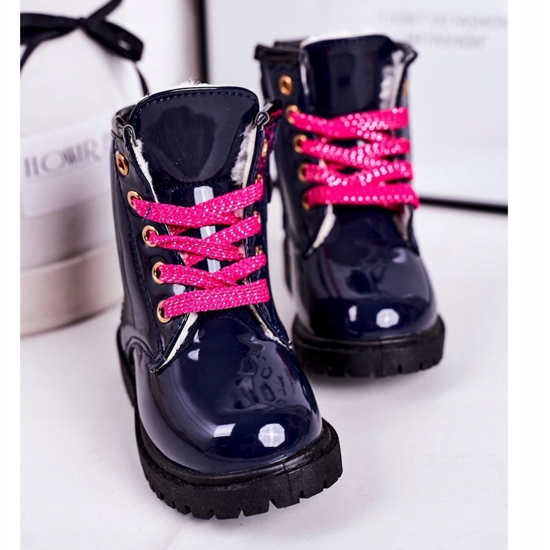Stivali Bambini Riscaldati Con Pelliccia, Laccati Navy Pinkie blu navy 3