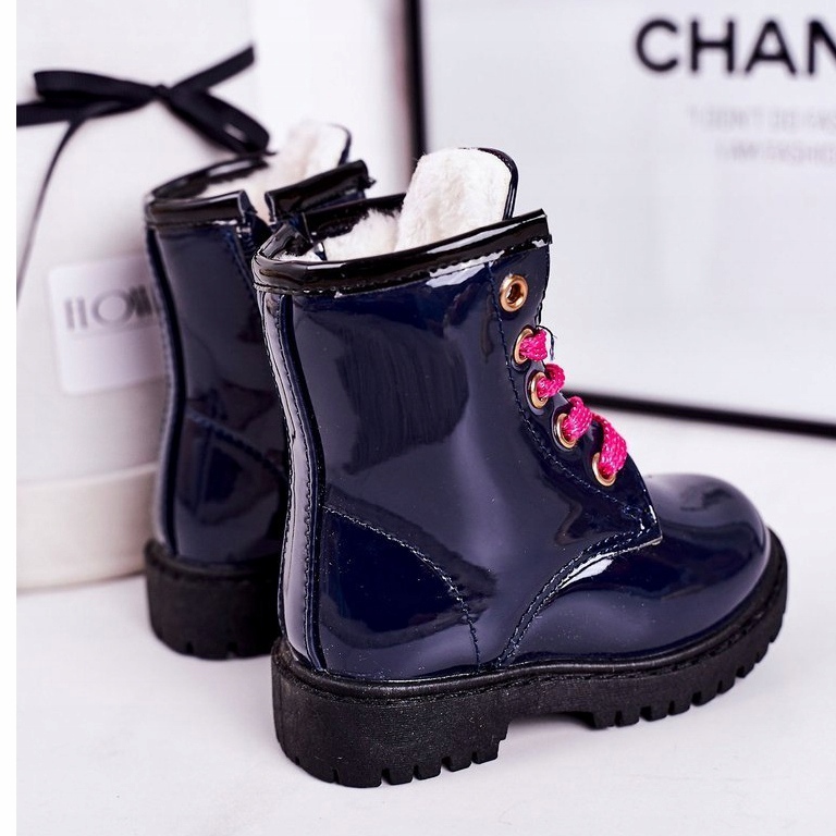Stivali Bambini Riscaldati Con Pelliccia, Laccati Navy Pinkie blu navy 2