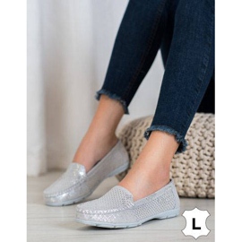 Goodin Mocassini in pelle argento grigio 1