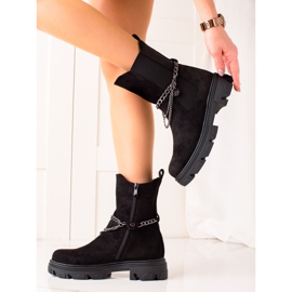 Bestelle Stivali alla moda in pelle scamosciata con catena nero 2