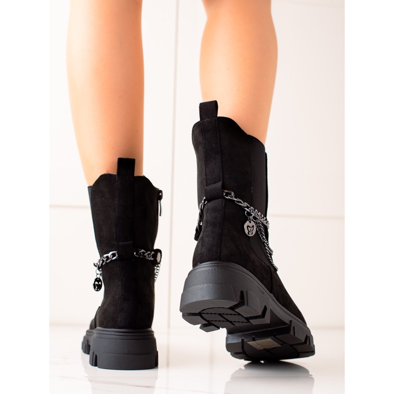 Bestelle Stivali alla moda in pelle scamosciata con catena nero 1