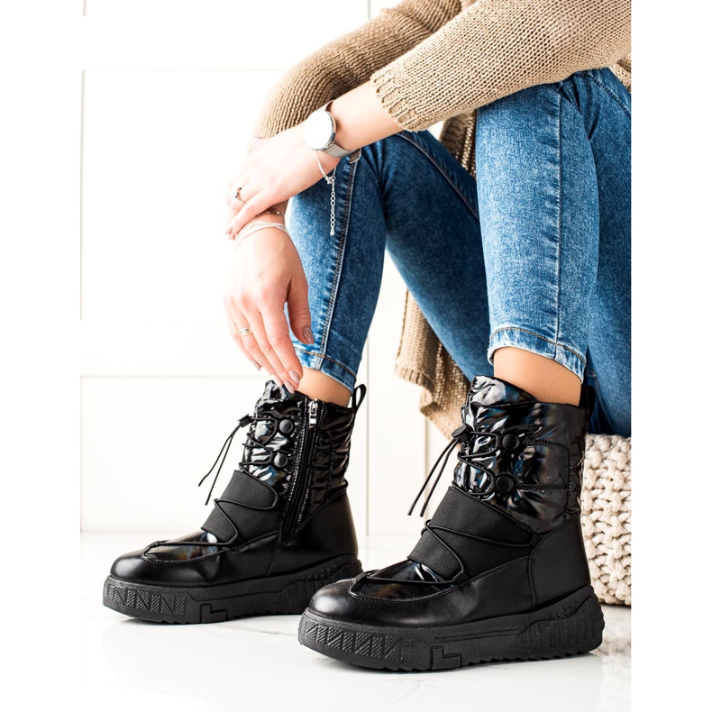 TRENDI Comodi scarponi da neve sulla piattaforma nero 1